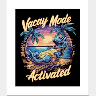 A vivid and amusing design featuring a laid-back dinosaur in sunglasses, lounging effortlessly on a beach chair Posters and Art